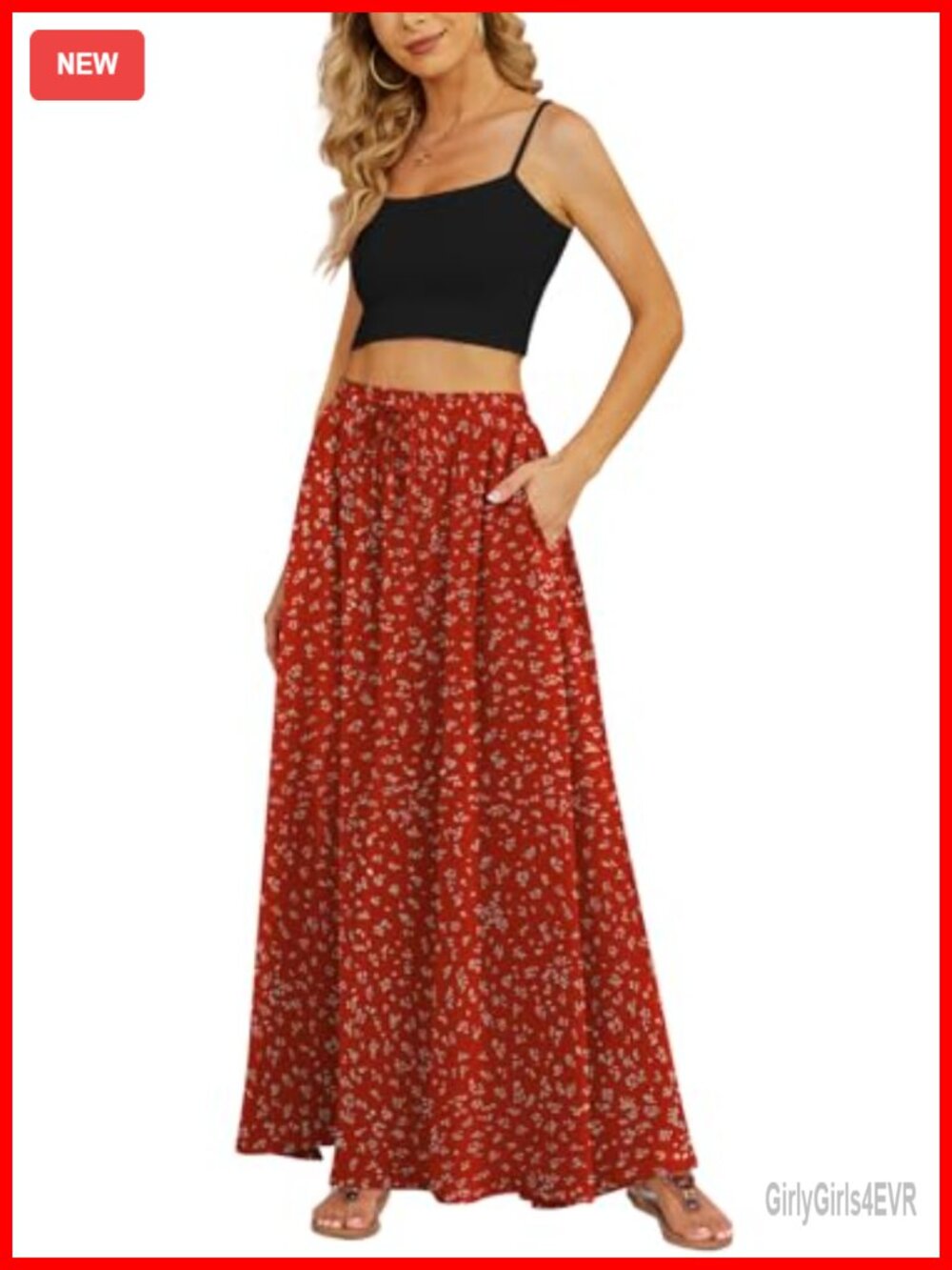 Women's Maxi Skirt Flowy High Waist Chiffon with Pockets